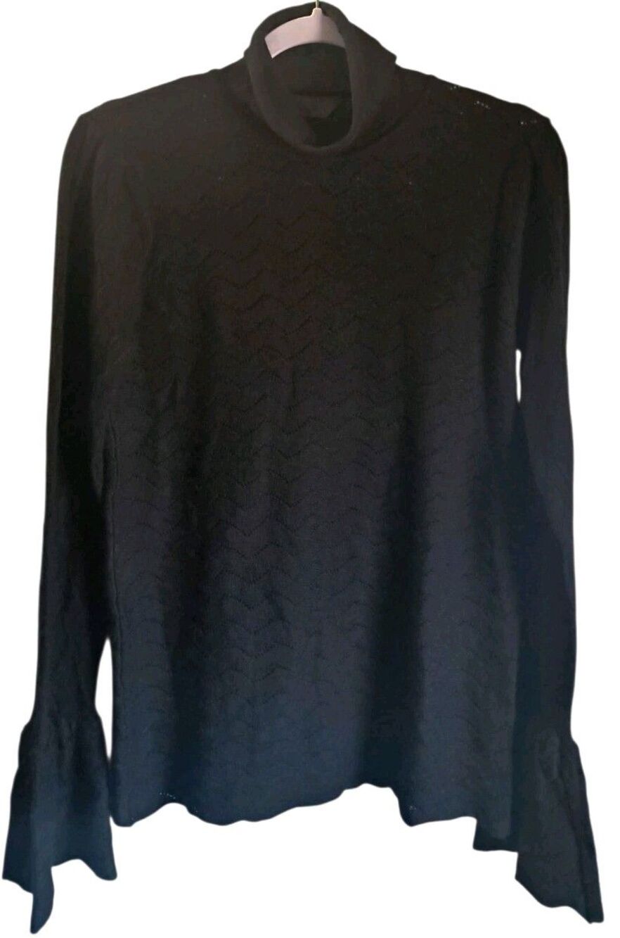 Co Collections Black Turtleneck Cable Knit Bell Sleeve Sweater Wool Large